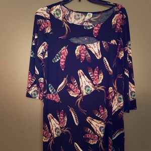 Cow skull & feather knee length dress